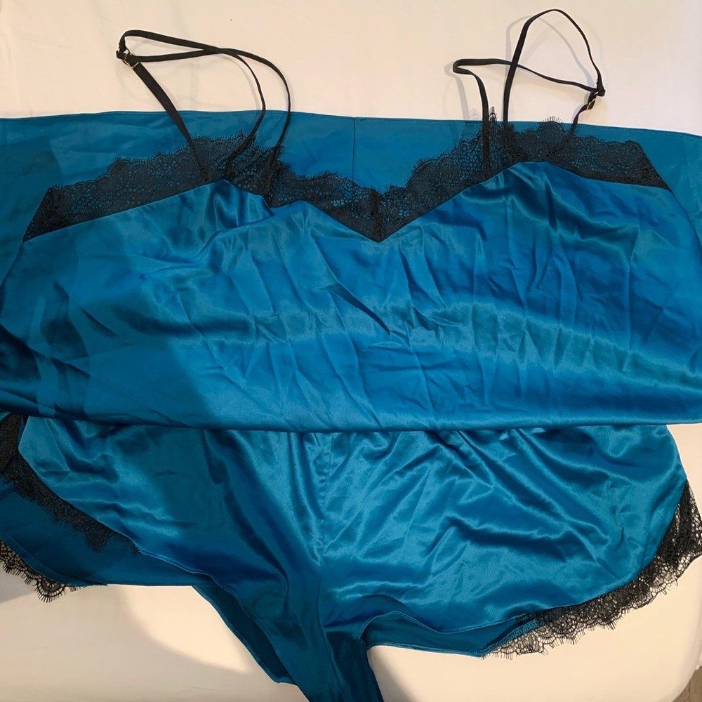 Teal shorts and tank top pj set